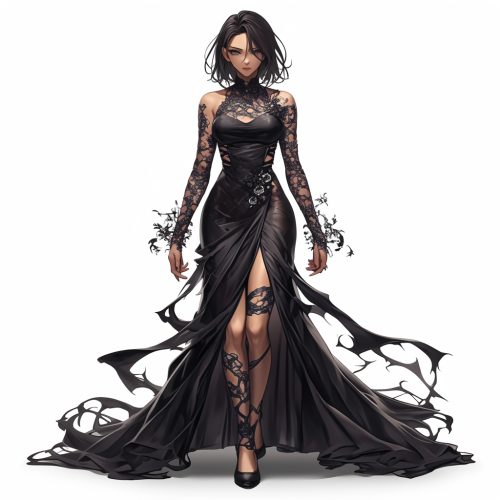 Girl in magic dress, D&D style, white background.