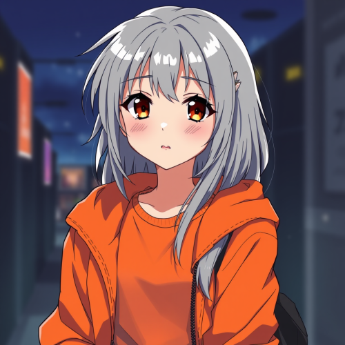 Girl with grey hair in anime style clothes