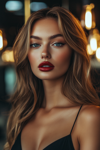 Glamorous Model with Big Lips in Salon