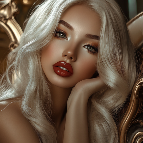 Glamorous fashion model with big lips in salon