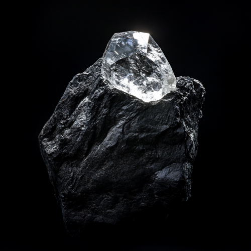 Gleaming diamond found in rough black stone.