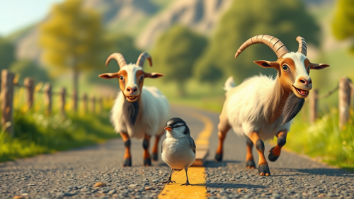 Goats Sweeping Road with Beards for Sparrow