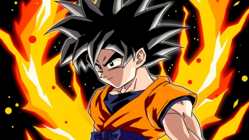 Goku Turning Supersayan Against Black Background