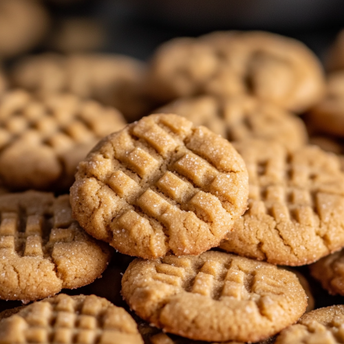 Golden-brown homemade peanut butter cookies in cozy arrangement