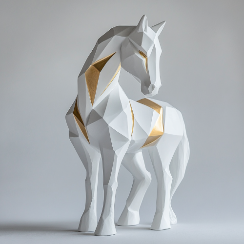 Golden horse sculpture with diamonds, minimalist design