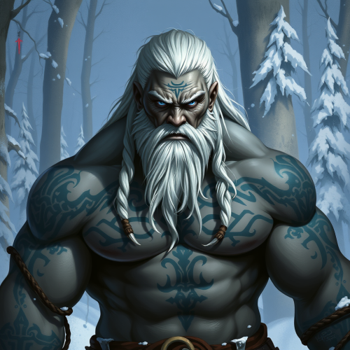 Goliath Warrior in Snowy Forest, Fantasy Art