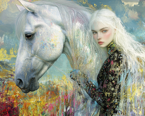 Graceful Ballet Dancer and Horse in Nordic Palette