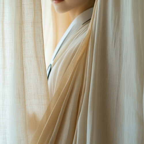 Graceful Korean hanbok curtain with soft lighting