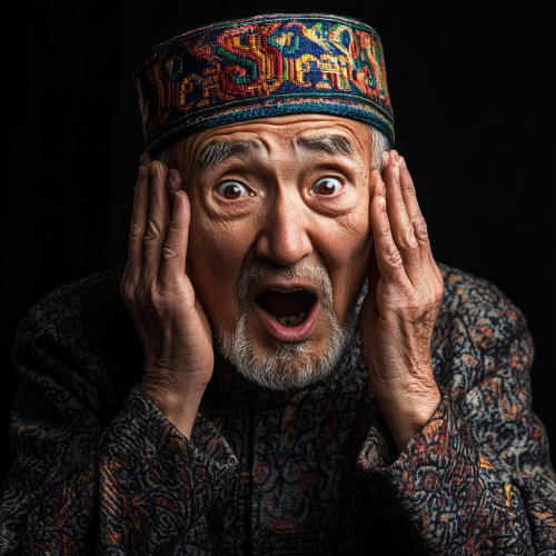 Grandfather in Forte Bank hat covers ears dramatically