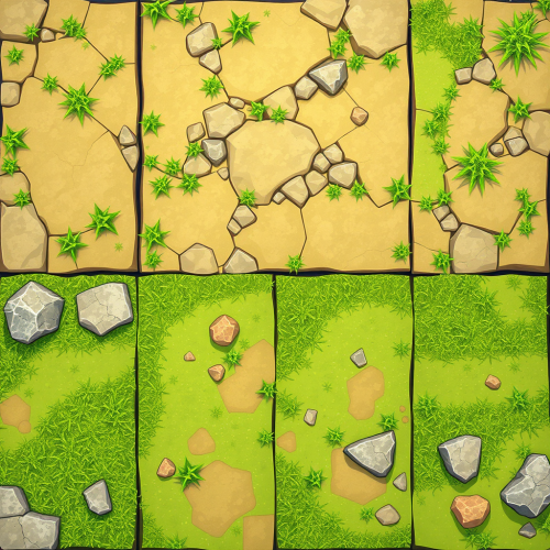 Grass and rock tiles for video game.