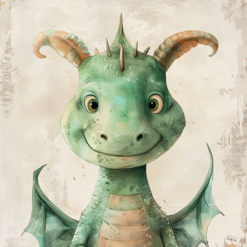 Green Dragon in French-style Children's Illustration