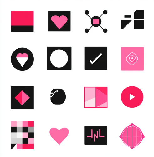 Grid of modern pink and black startup logos
