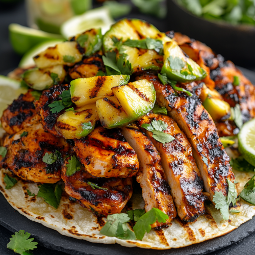 Grilled chicken tacos with fresh toppings
