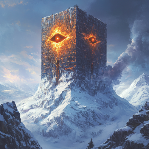 Guarded snow mountain prison with fiery eye tower