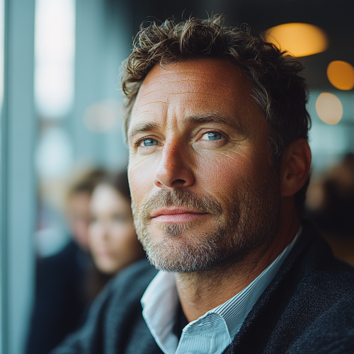 Cinematic Photo of a thoughtful leader