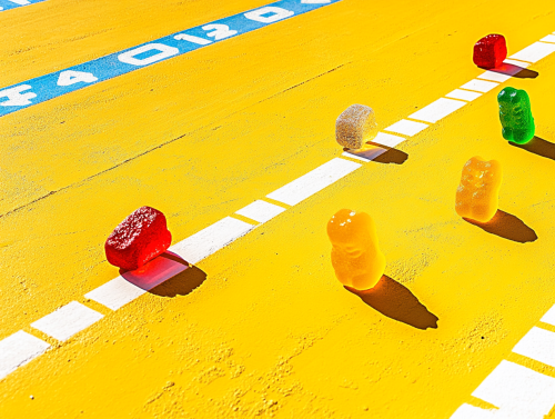 Gummy Candies Race on Bright Yellow Track