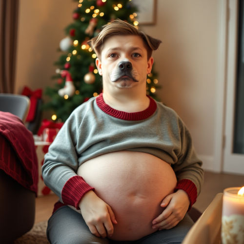 Handsome Boy with Full Belly on Christmas