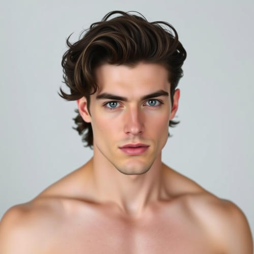 Handsome Man with Wavy Hair and Six-Pack Abs