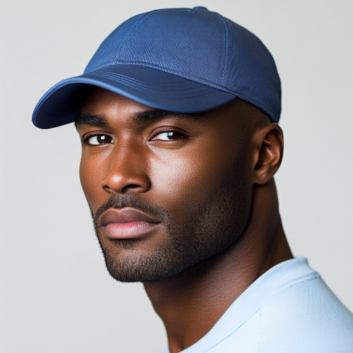 Handsome bald man in blue cap, athlete portrait