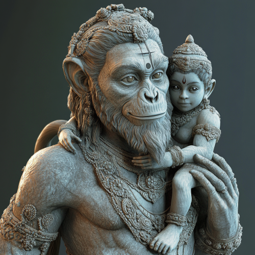 Hanumanji Carrying Two Young Princes on Shoulders