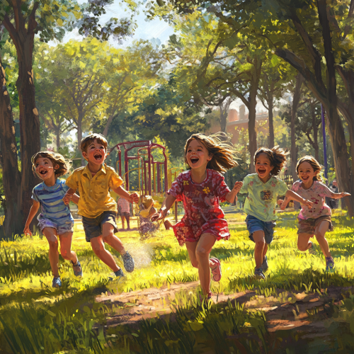 Happy Children Playing in Sunny Park