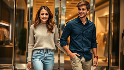 Happy Couple Leaving Boutique in the Mall