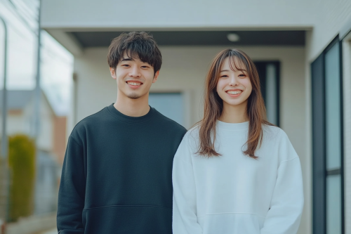 Happy Japanese Couple With New Modern House