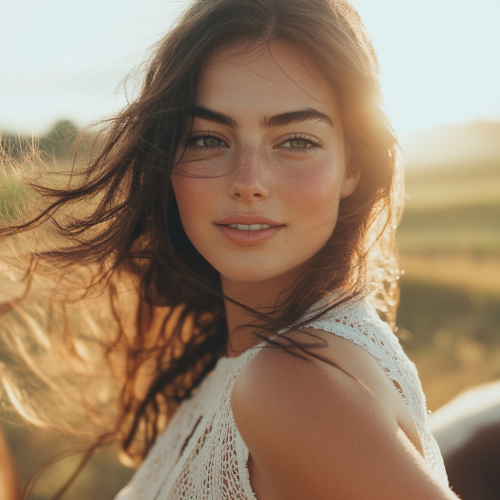 Happy Woman Riding Horse on Sunlit Day