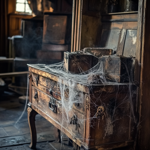 Haunted Objects Inside Creepy Chest on Antique Table