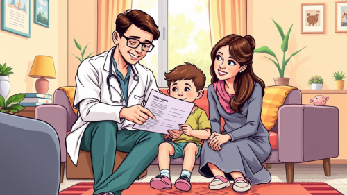 Healthcare Professional Explaining Study to Child and Caregiver