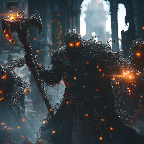 Heroic War Priest Battles Evil Humanoids in Gothic Mill