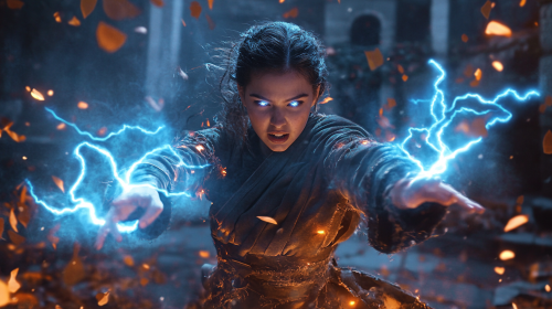 Heroic woman necromancer fights evil humanoids in movie