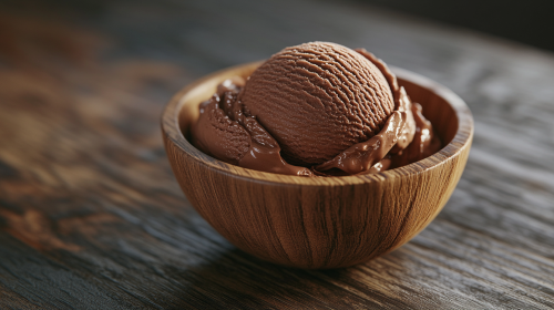 High Zoom Chocolate Gelato Wooden Bowl Craftsmanship Photo