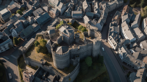 Historic castle surrounded by modern urban cityscape