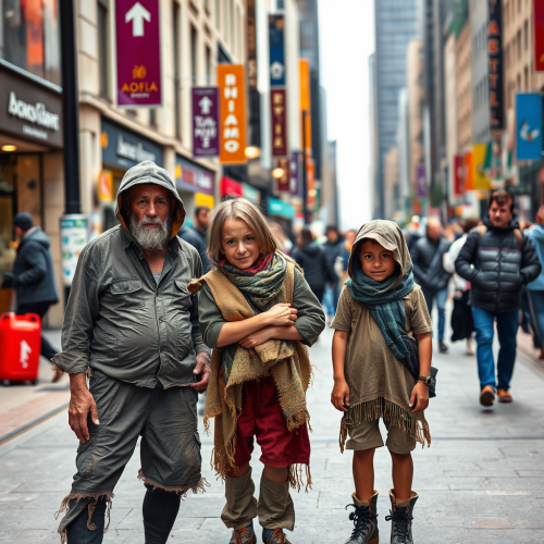 Homeless Family on Vibrant Buenos Aires Sidewalk
