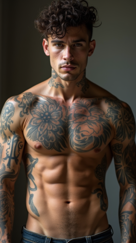 Hot Shirtless Tattooed Man with Nose Piercing