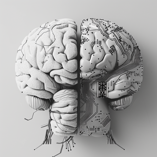 Human Brain and AI Circuit Board Merge Pattern