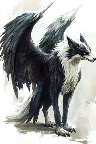 Hybrid creature with wolf body, eagle wings, majestic.