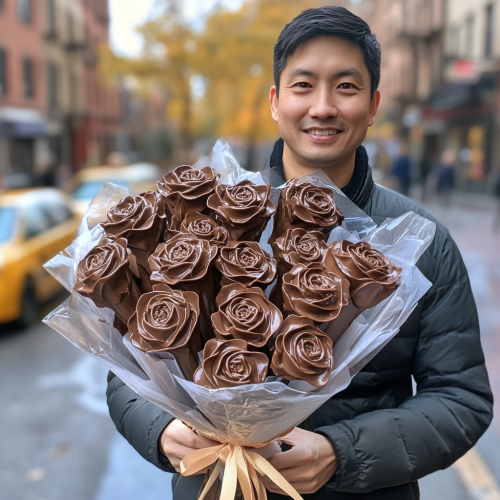 Hyper realistic milk chocolate rose bouquet for girlfriend gift. Hyper realistic milk chocolate rose bouquet for girlfriend gift.