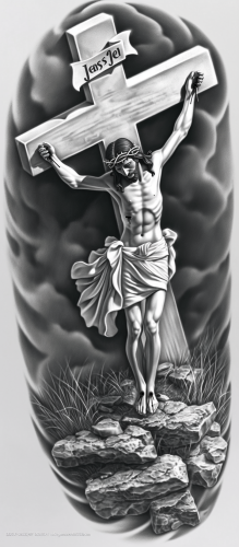 Hyperrealistic Jesus Cross Tattoo Design in Chicano Style Hyperrealistic Jesus Cross Tattoo Design in Chicano Style