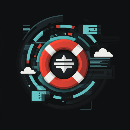 Icon design with shield, server, cloud, refresh symbol.