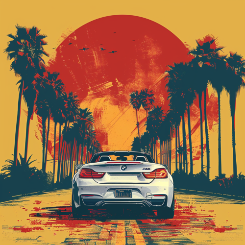 Illustration of road horizon view from white BMW.