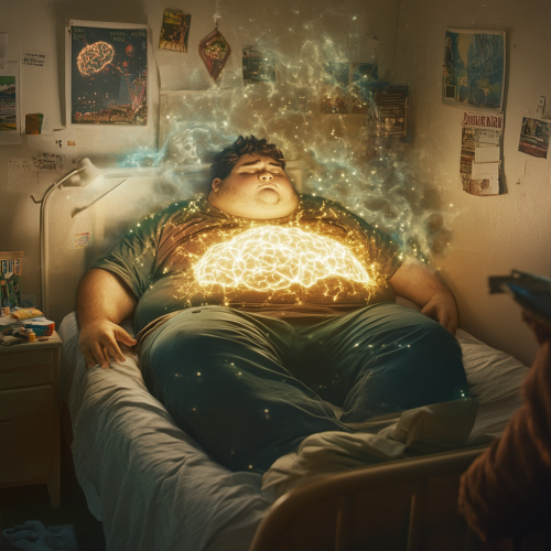 Image alt text: Fat superhero from The Boys, asleep in dorm bed. Image alt text: Fat superhero from The Boys, asleep in dorm bed.
