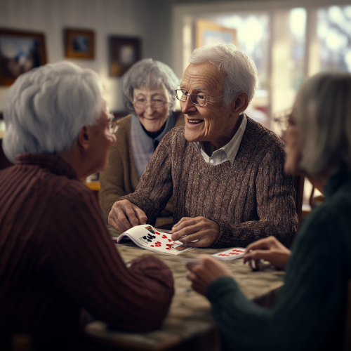 Image: Realistic photograph of elderly individuals in care home.