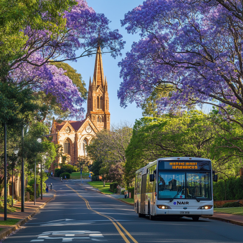 Image: Traditional Australian city with bus and church