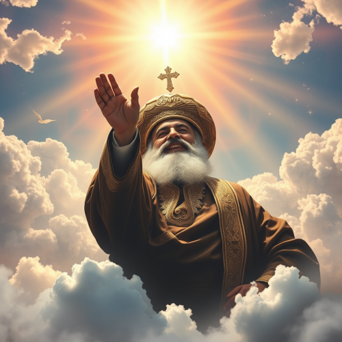 Imam Khomeini in the beautiful Heaven.