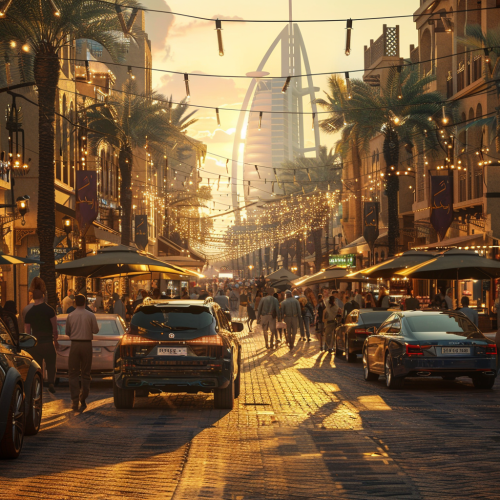 In Dubai, luxury cars at sunset market In Dubai, luxury cars at sunset market