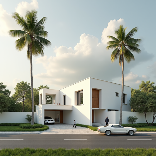 Indian Afternoon with Coconut Trees and Road Scene