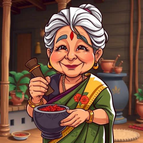 Indian Grandmother Mascot for Authentic Spice Brand