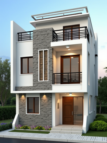 Indian Style Ground Floor Elevation with 2D Plan